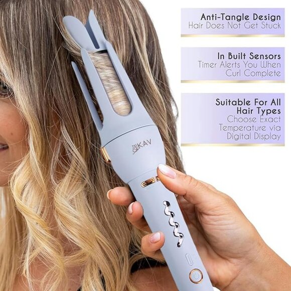 KAV Daphne Plum Auto Hair Curler, Automatic Long Barrel Rotating Curling Iron - Picture 2 of 8